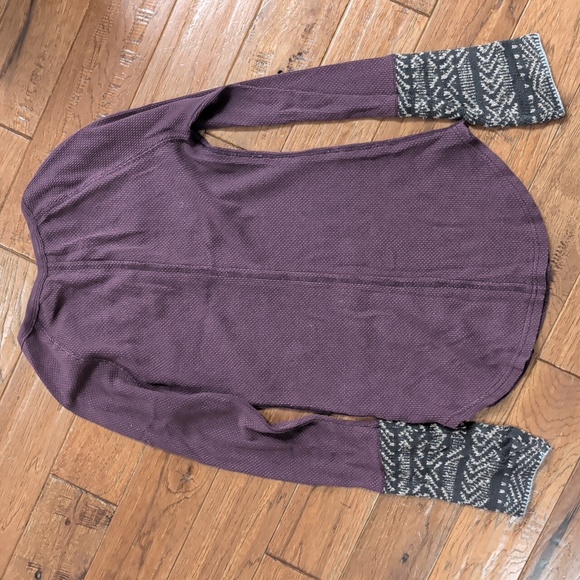 Free People Alpine Thermal Henley Maroon and Gray Long Sleeve Cuff Top - Picture 7 of 8